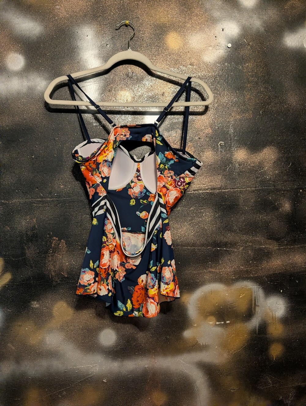Floral Navy Peplum Tankini Top with Stripe Accent - Picture 8 of 10